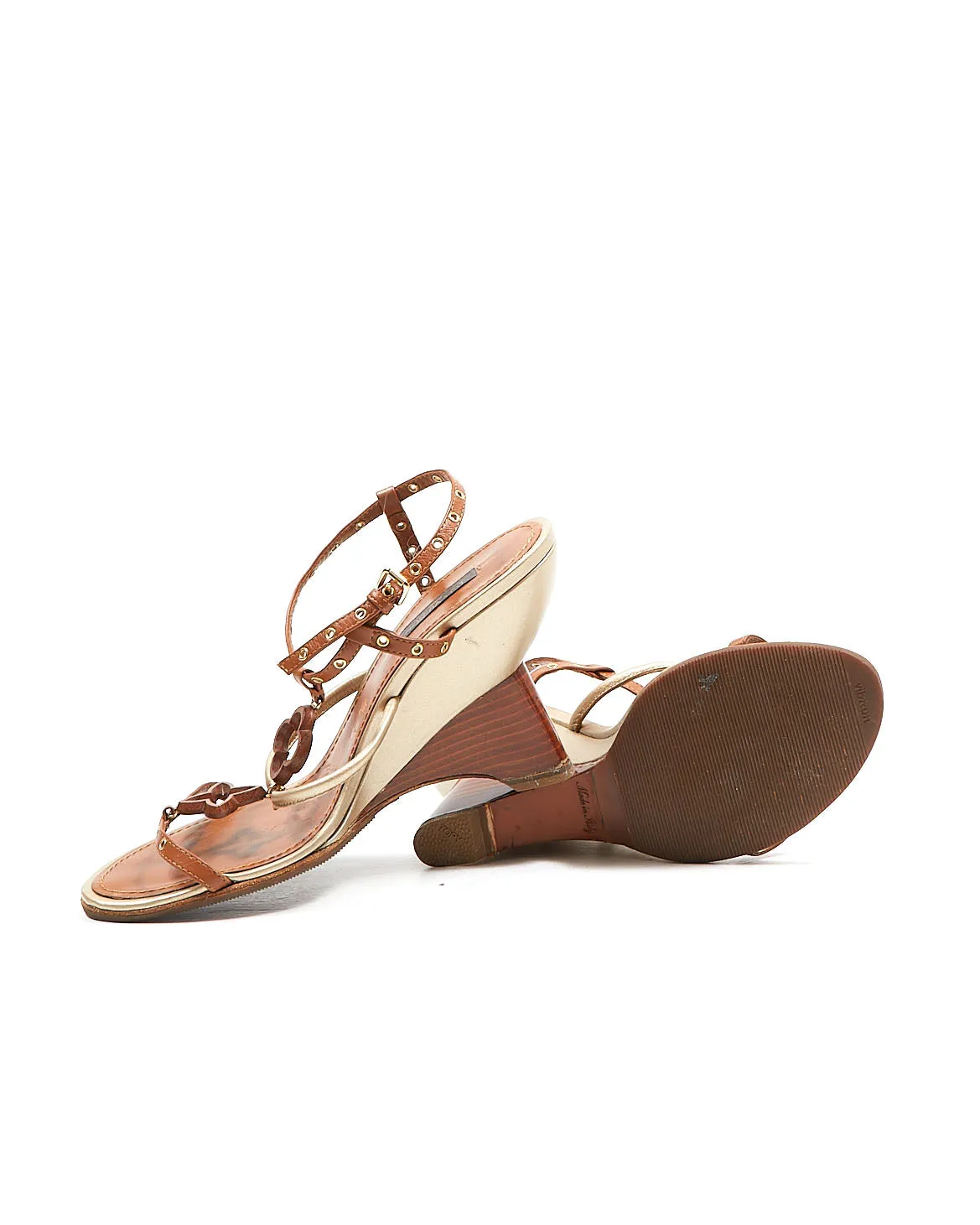 Louis Vuitton Brown/Metallic Logo Wooden Wedges Heel - 37.5