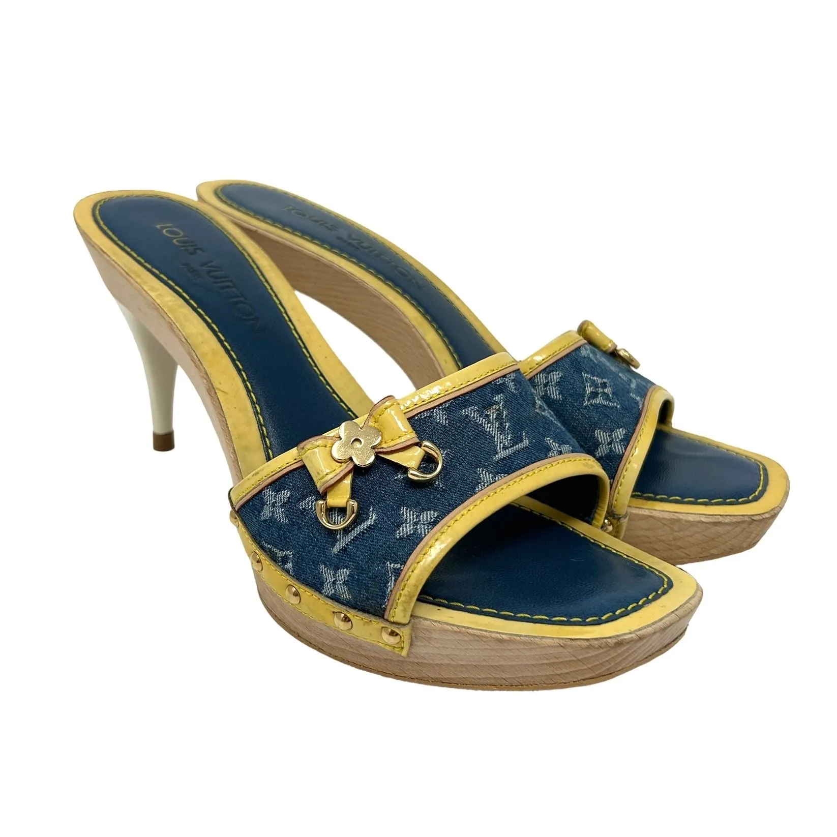 Louis Vuitton Denim Platform Logo Heels
