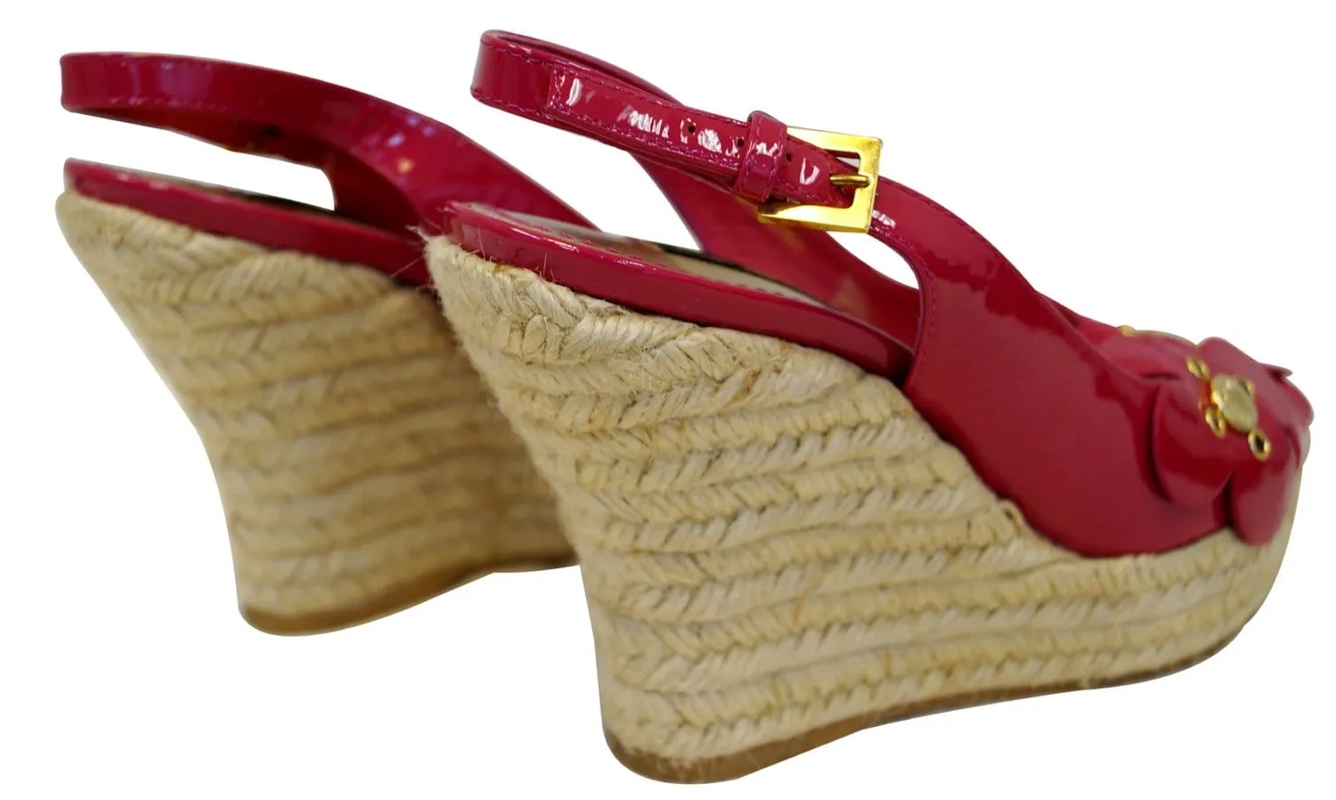 LOUIS VUITTON Patent Leather Floral Embellished Espadrille Wedges - Sale