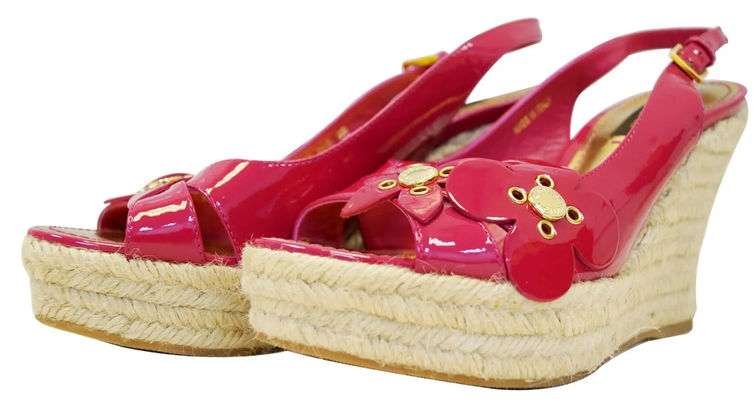 LOUIS VUITTON Patent Leather Floral Embellished Espadrille Wedges - Sale
