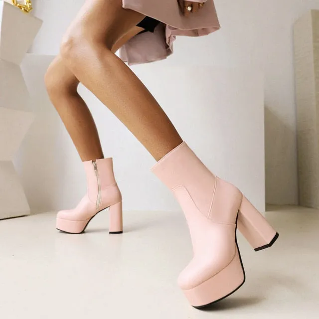 Love Knee High Platform Chunky High Heels Heart Print Boot