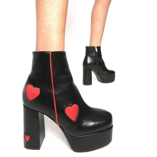Love Knee High Platform Chunky High Heels Heart Print Boot