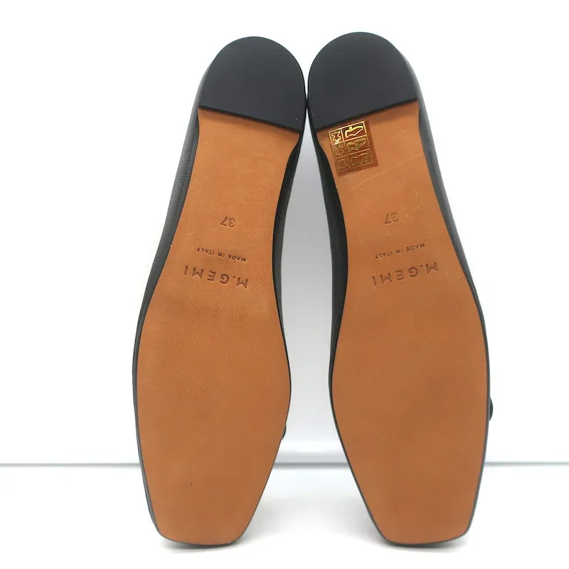 M. Gemi The Danza Square Toe Ballet Flats Black Leather Size 37 NEW