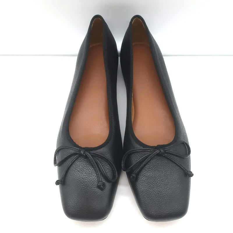M. Gemi The Danza Square Toe Ballet Flats Black Leather Size 37 NEW