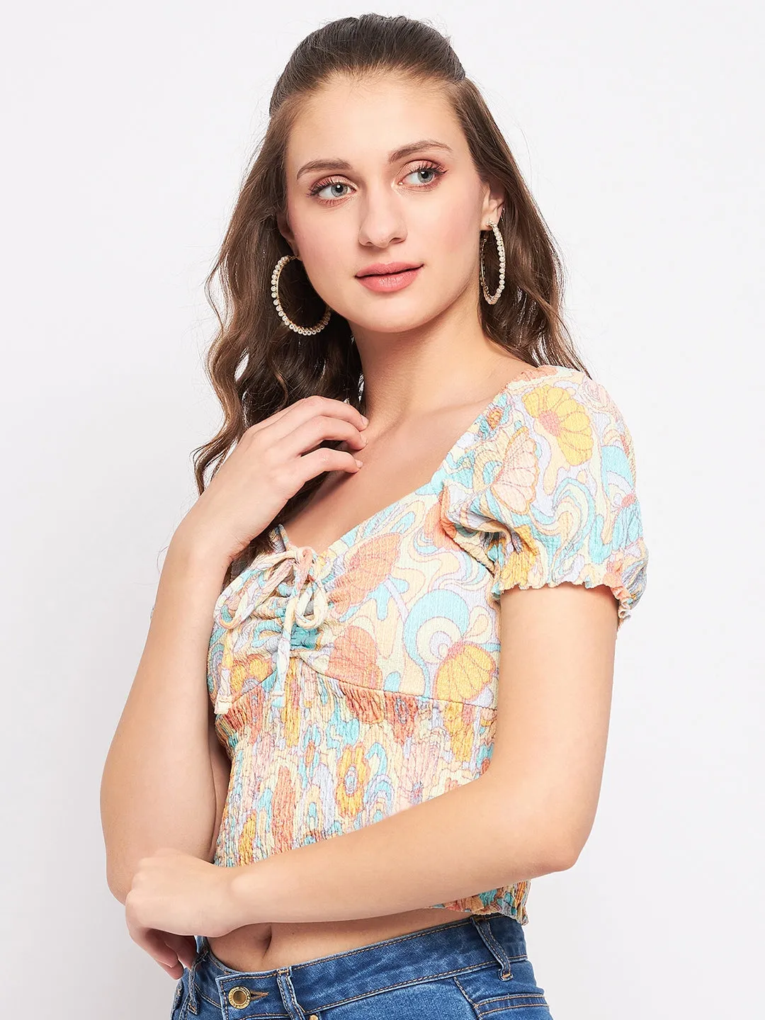 Madame Floral Sweetheart Neckline  Crop Top