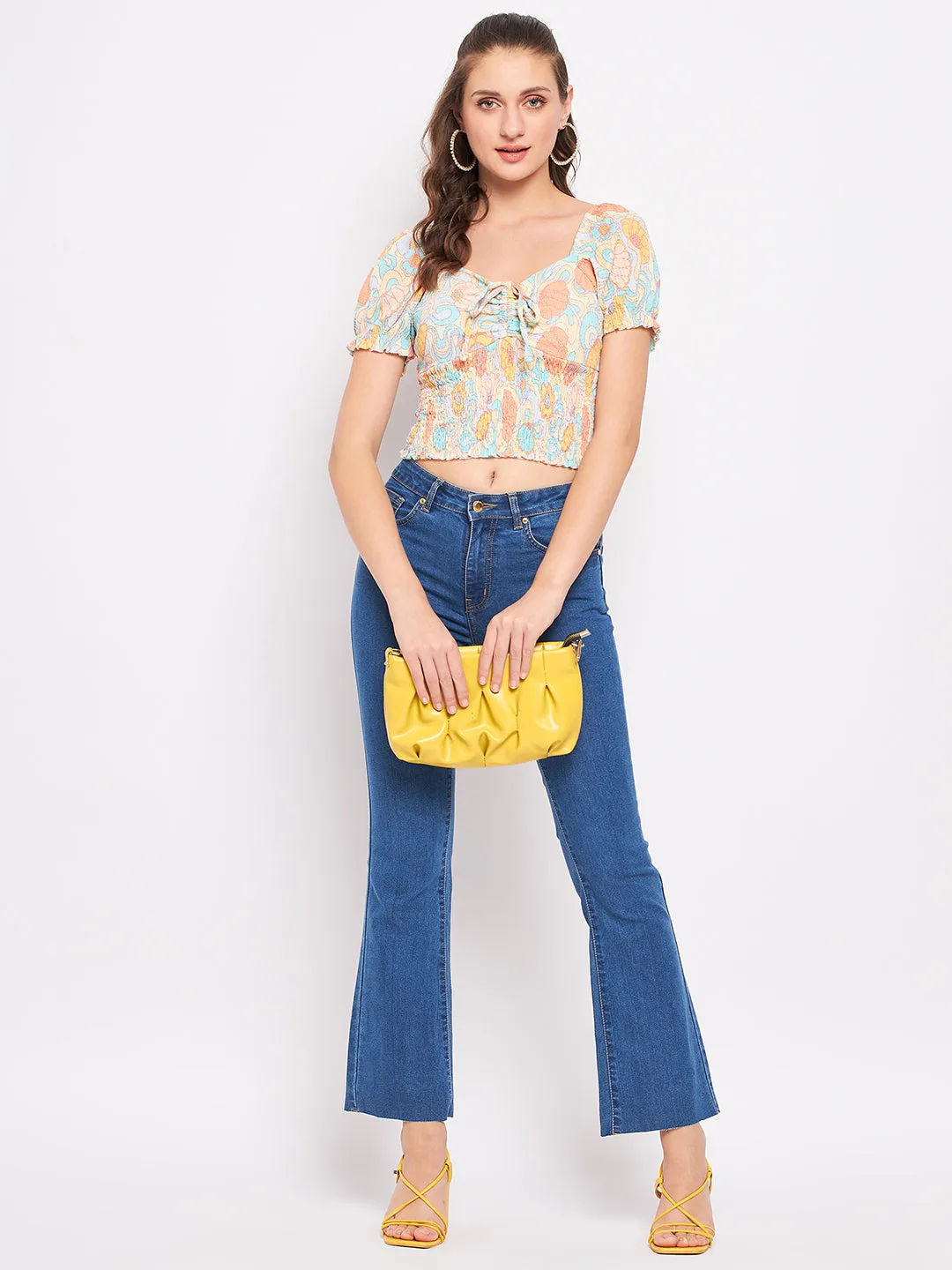 Madame Floral Sweetheart Neckline  Crop Top