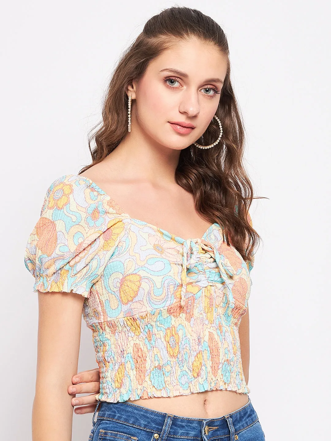 Madame Floral Sweetheart Neckline  Crop Top