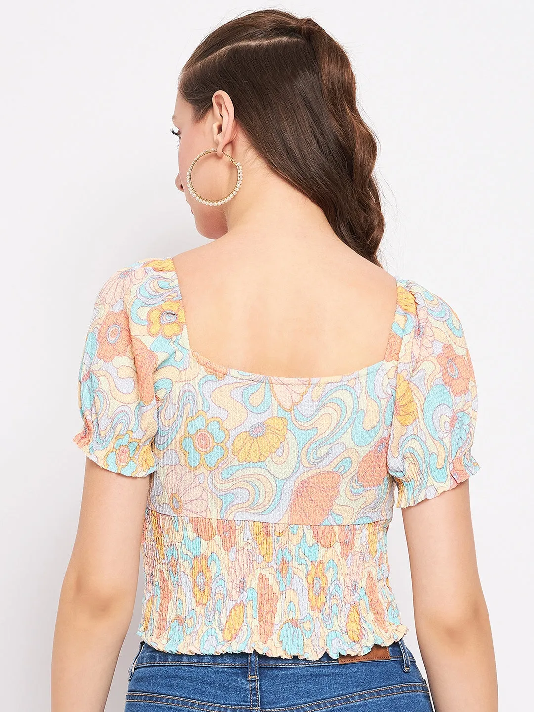 Madame Floral Sweetheart Neckline  Crop Top