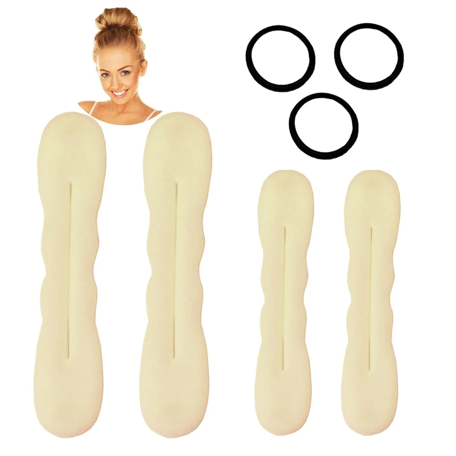 Magic Bun Maker (2 Small, 2 Large) Foam Sponge Bun Shaper Hair Accessories (Brunette)