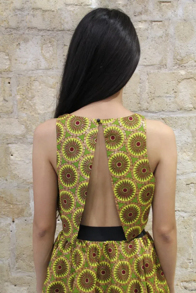 MALILI CROPPED TOP AND FLARED SKIRT Gold Flower Wax