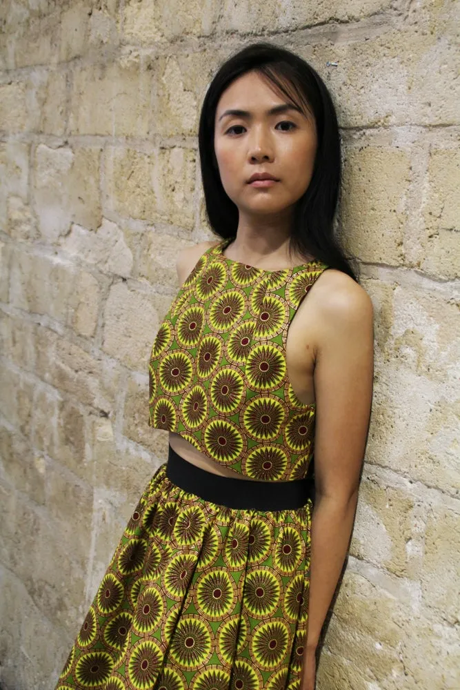 MALILI CROPPED TOP AND FLARED SKIRT Gold Flower Wax