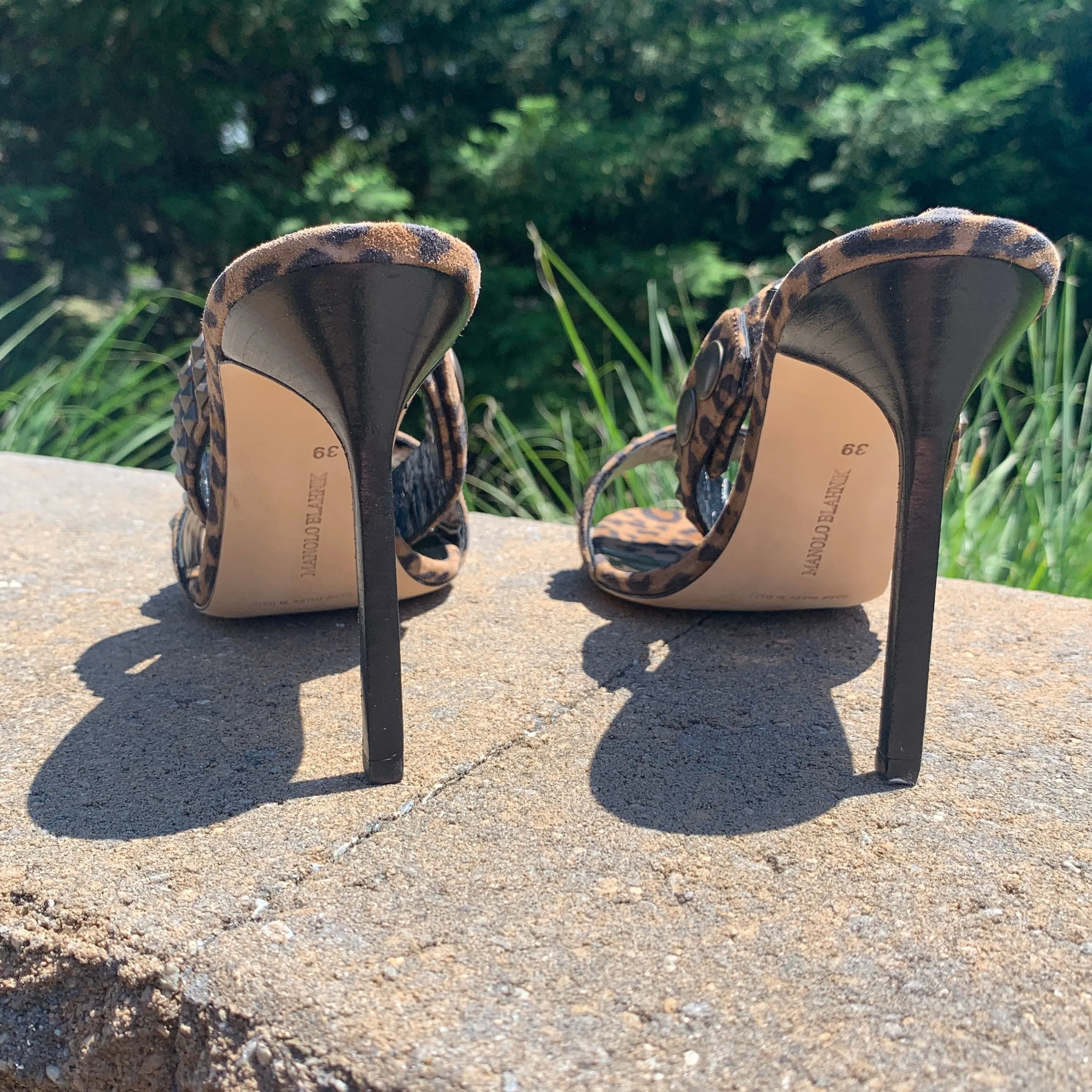 Manolo Blahnik Rocco Studded-toe Heeled Sandal in Leopard Print