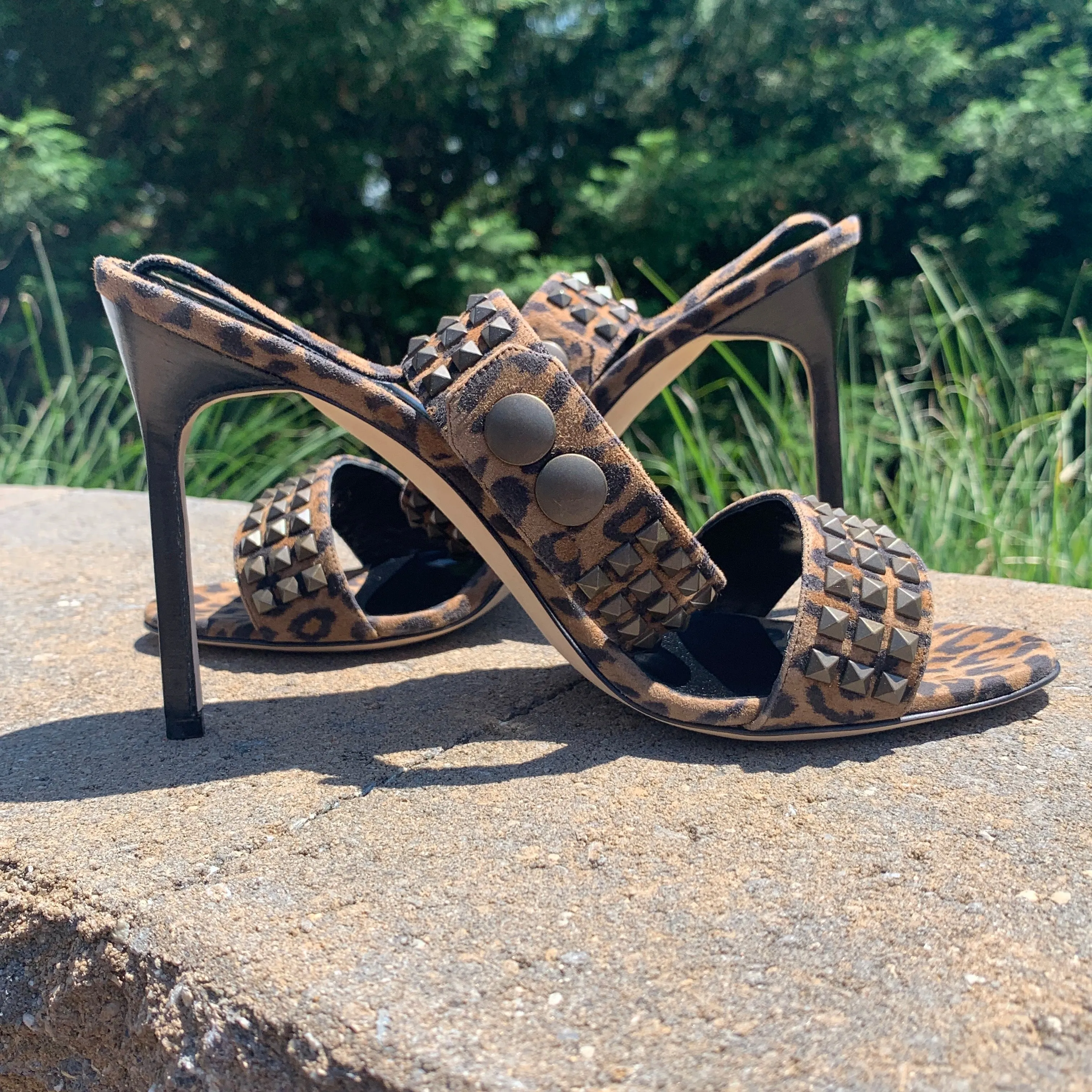 Manolo Blahnik Rocco Studded-toe Heeled Sandal in Leopard Print