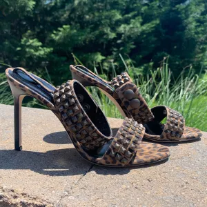 Manolo Blahnik Rocco Studded-toe Heeled Sandal in Leopard Print
