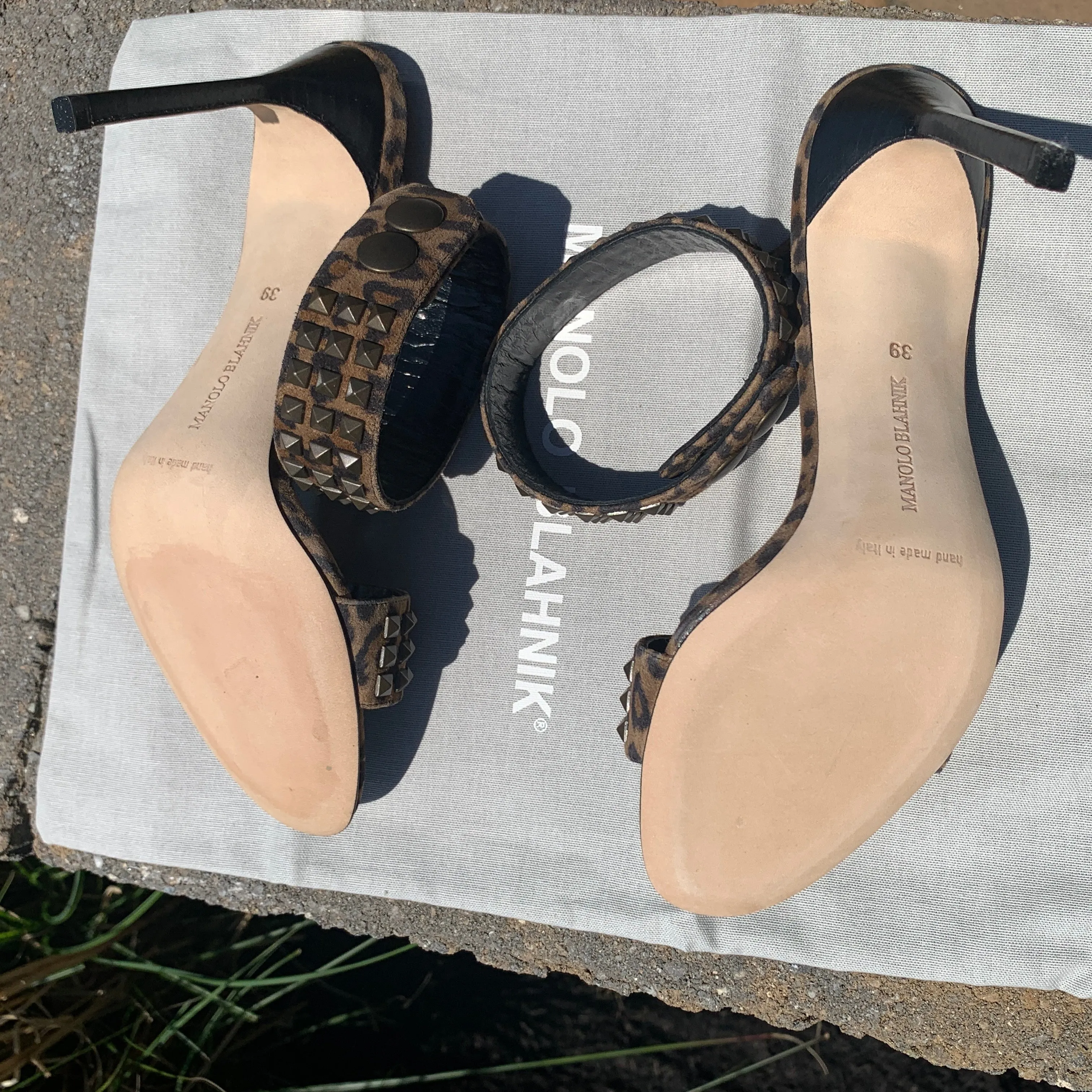 Manolo Blahnik Rocco Studded-toe Heeled Sandal in Leopard Print