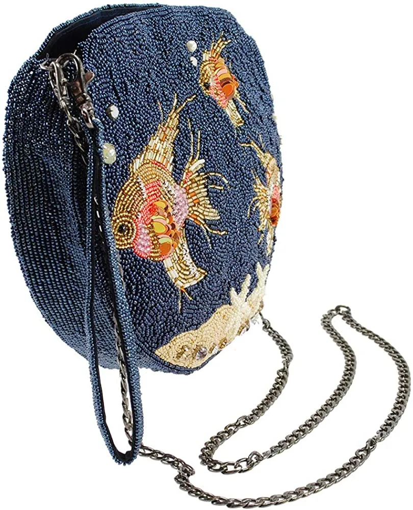 Mary Frances No Filter Fish Bowl Swim Blue Special Aqua Beaded Handbag Bag New