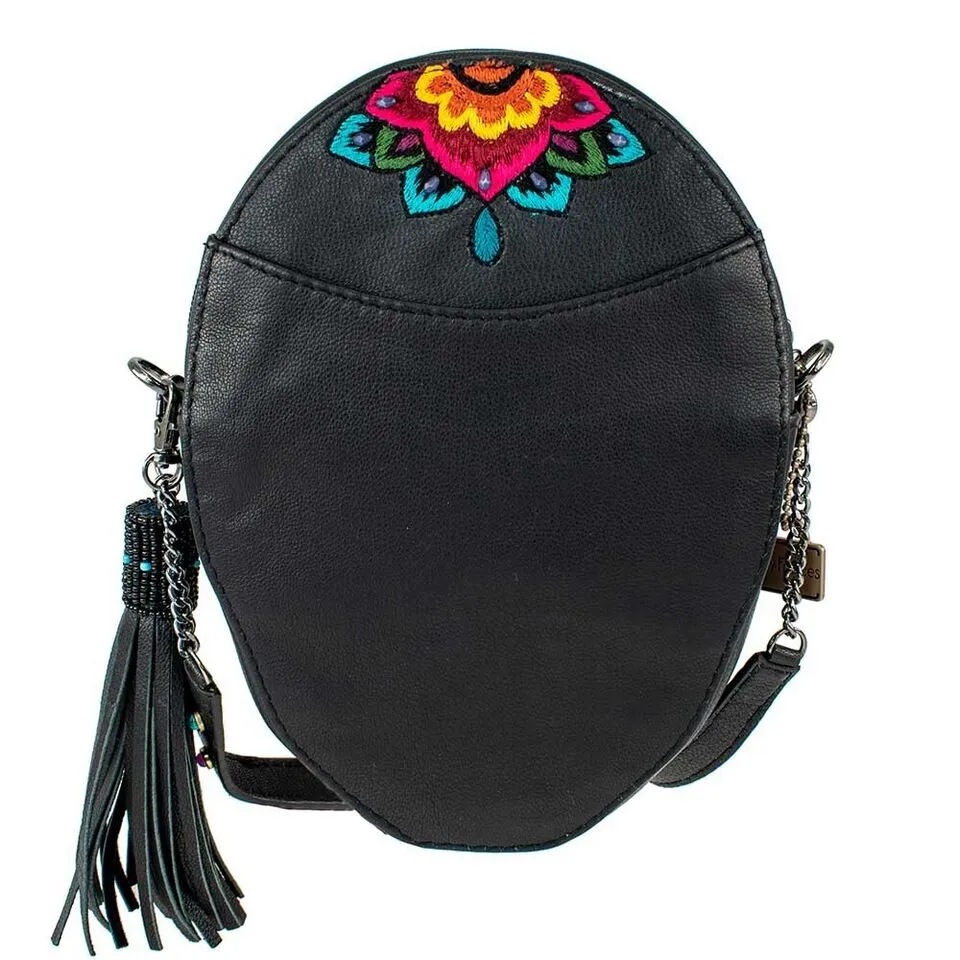 Mary Frances Sweet Calavera Sugar Skull Handbag Black Bead Purse Leather Bag New