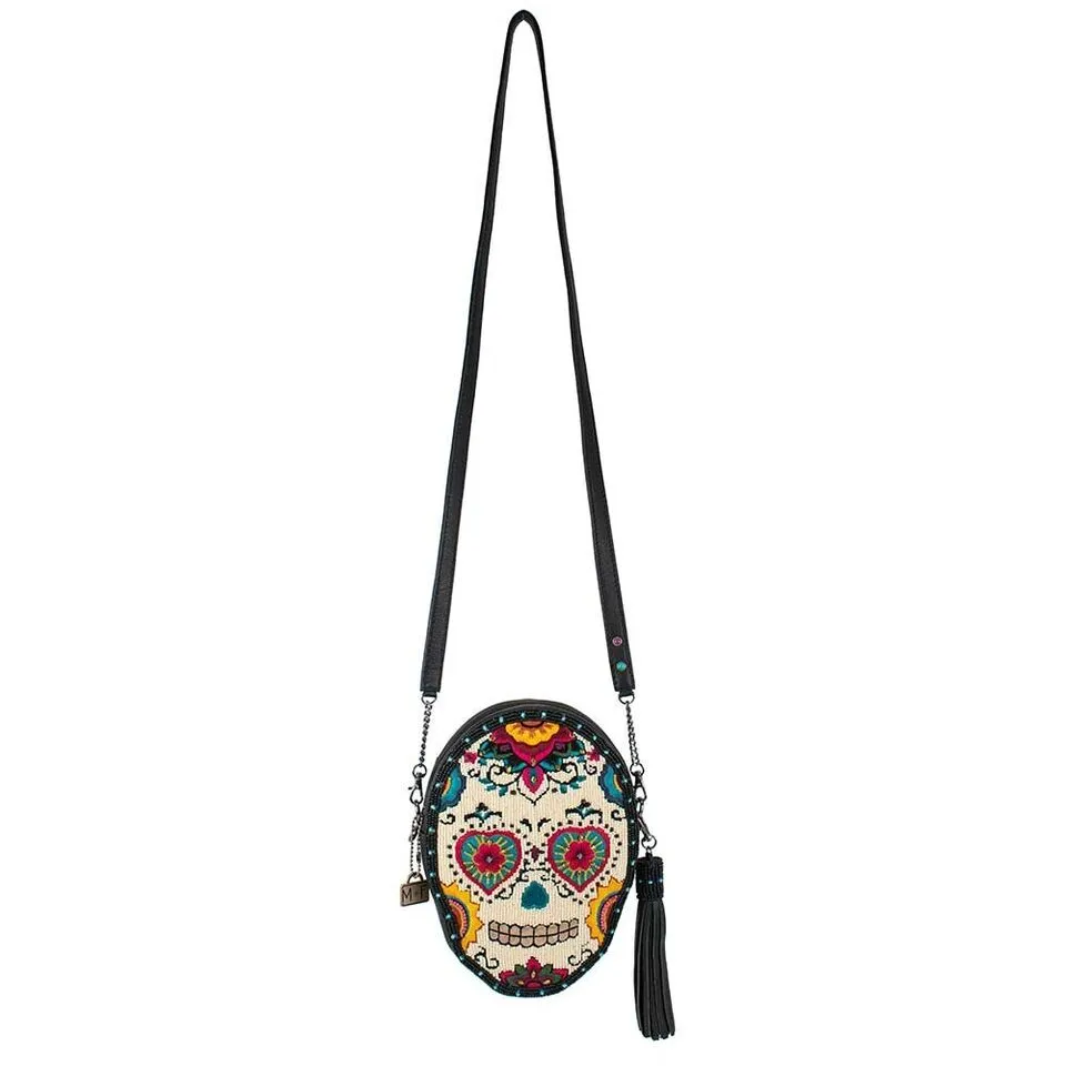 Mary Frances Sweet Calavera Sugar Skull Handbag Black Bead Purse Leather Bag New