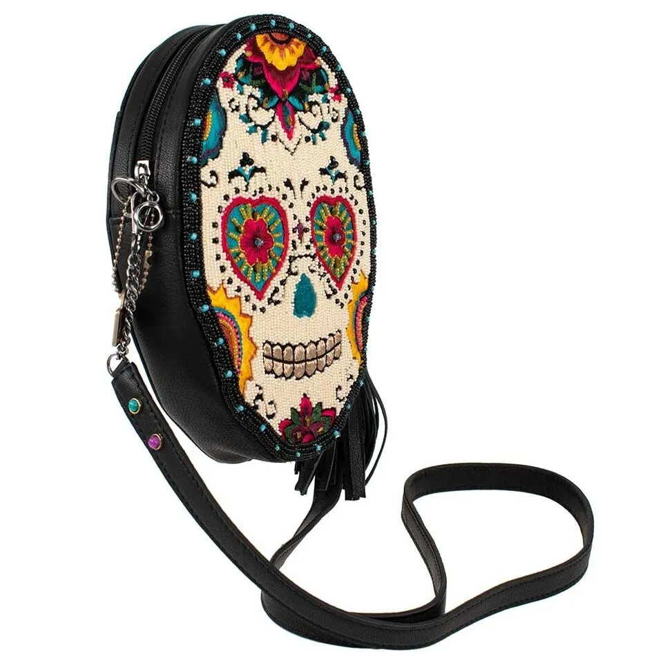 Mary Frances Sweet Calavera Sugar Skull Handbag Black Bead Purse Leather Bag New