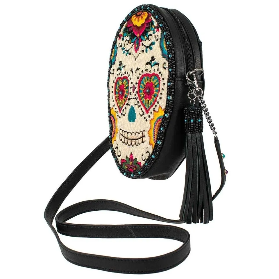 Mary Frances Sweet Calavera Sugar Skull Handbag Black Bead Purse Leather Bag New