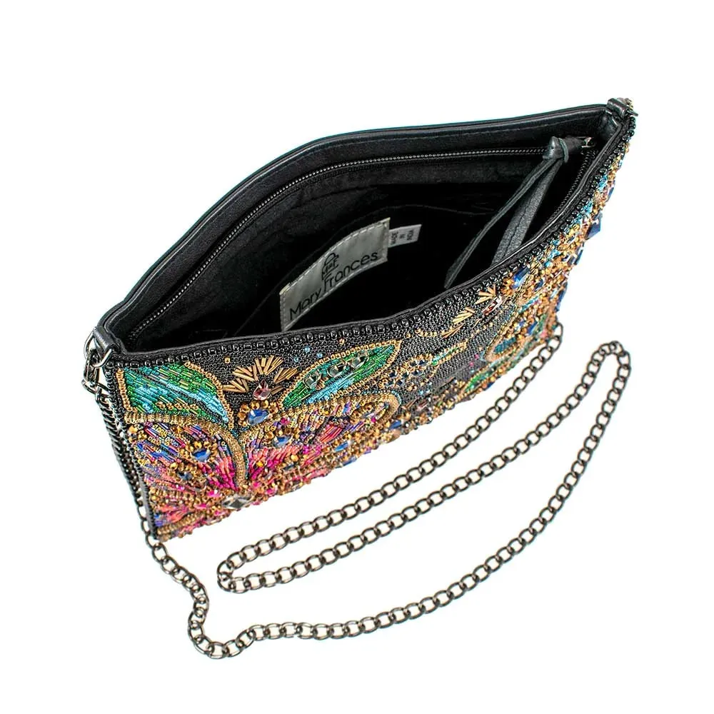 Mary Frances Wanderlust Black Leather Crossbody Handbag Bag New