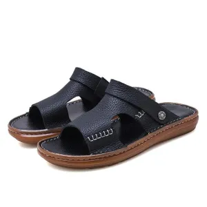 Men Flip Flops Genuine Leather Luxury Slippers Beach Casual Sandals Summer for Men Fashion Shoes Zapatos De Hombre