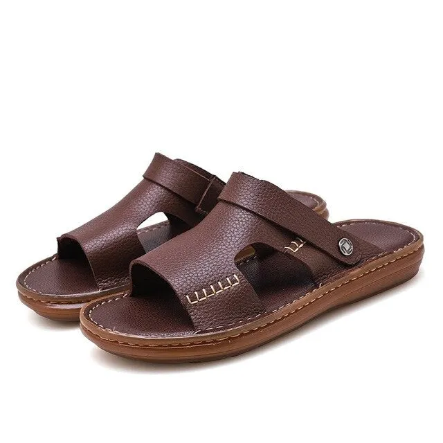 Men Flip Flops Genuine Leather Luxury Slippers Beach Casual Sandals Summer for Men Fashion Shoes Zapatos De Hombre