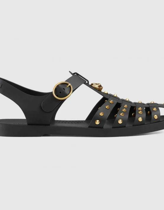 Mens Black Buckle Strap Feline Sandals