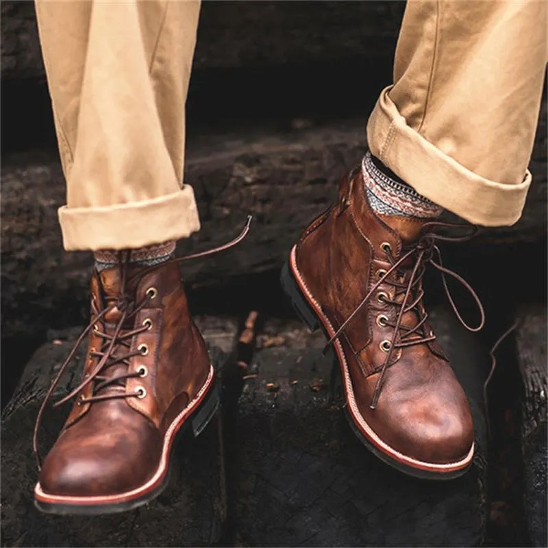 Men's Retro Round Toe Lace Up Martin Boots