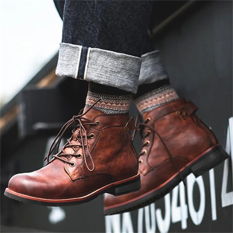 Men's Retro Round Toe Lace Up Martin Boots