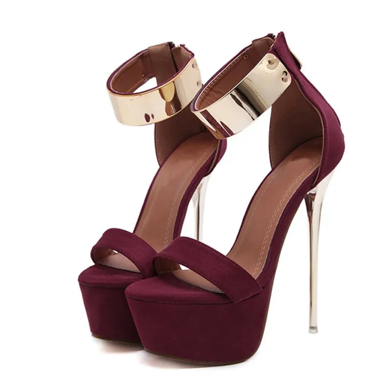 Metal Ankle Cover Strap Sandals - Sexy 16CM Platform High Heels, Party Club Stripper Pole Dance Shoes, Fashion Design for Women