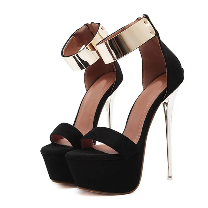Metal Ankle Cover Strap Sandals - Sexy 16CM Platform High Heels, Party Club Stripper Pole Dance Shoes, Fashion Design for Women