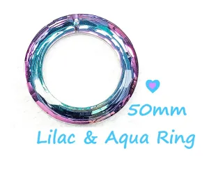 Metallic Lilac and Aqua Ring Chandelier Crystal, 50mm Foiled Crystal