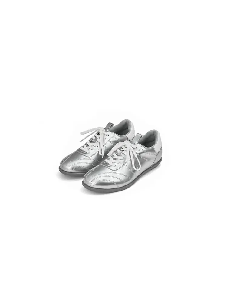 metallic silver lace-up sneakers