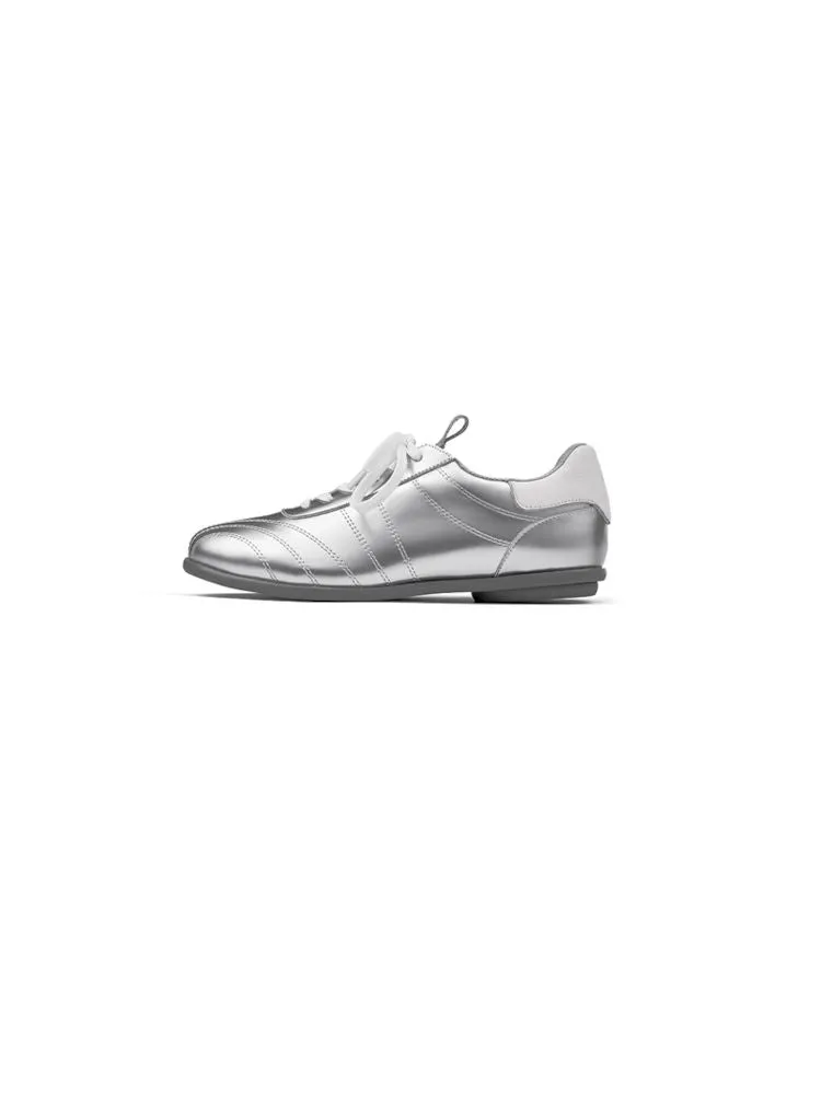 metallic silver lace-up sneakers