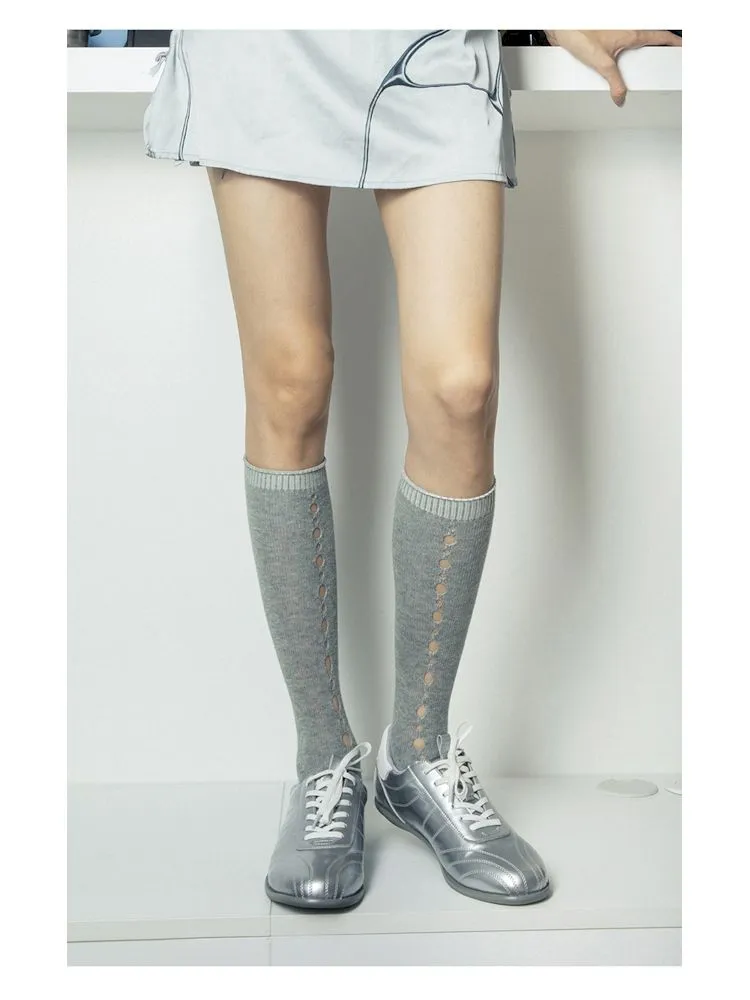 metallic silver lace-up sneakers