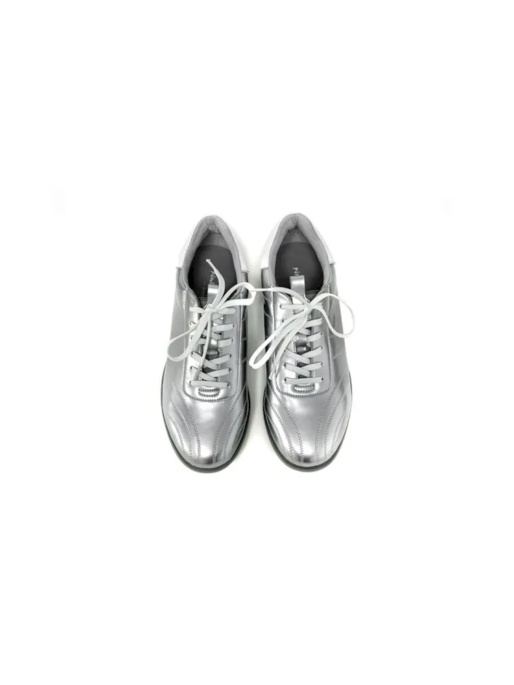 metallic silver lace-up sneakers