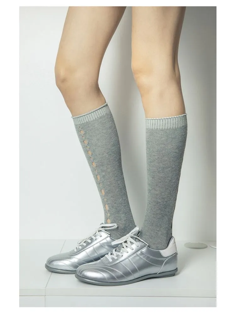 metallic silver lace-up sneakers