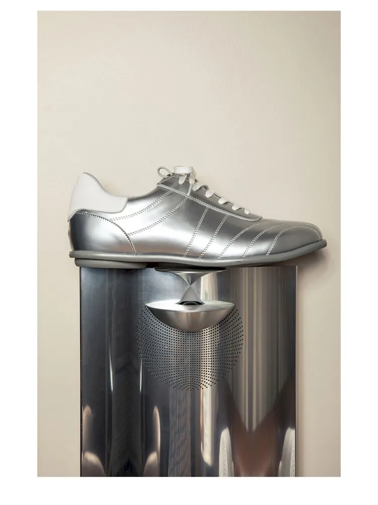 metallic silver lace-up sneakers
