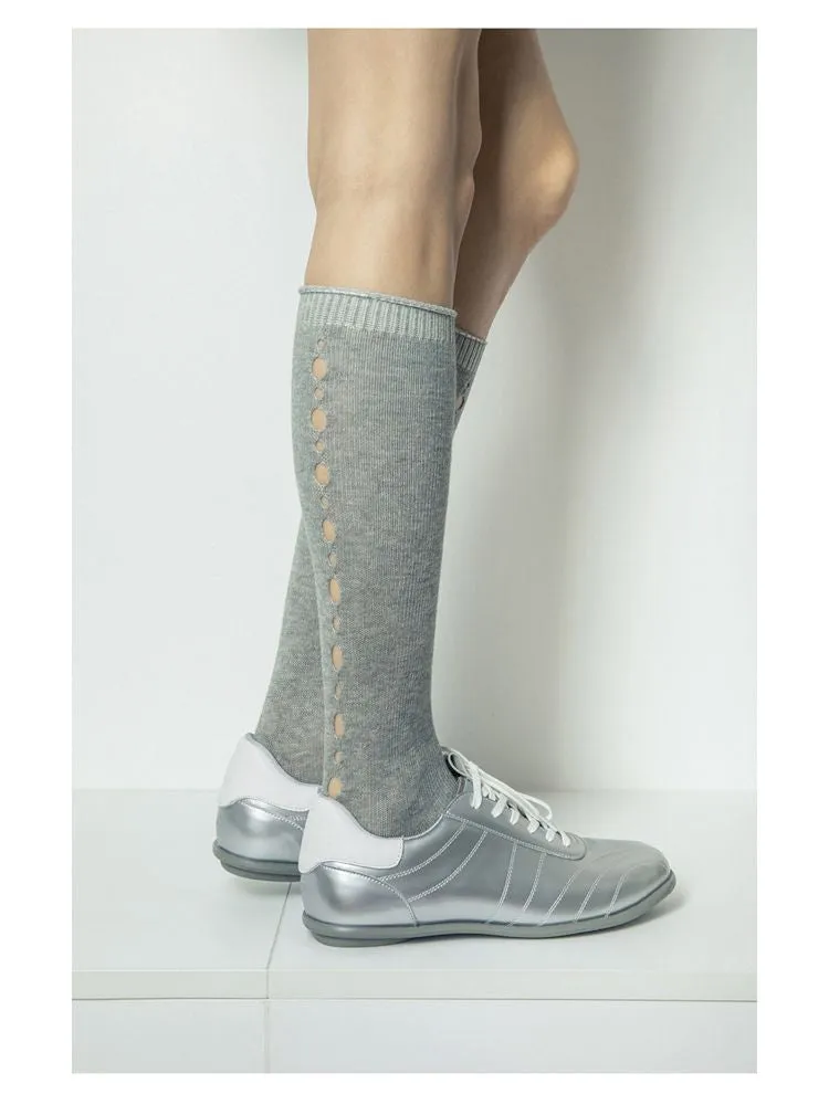 metallic silver lace-up sneakers