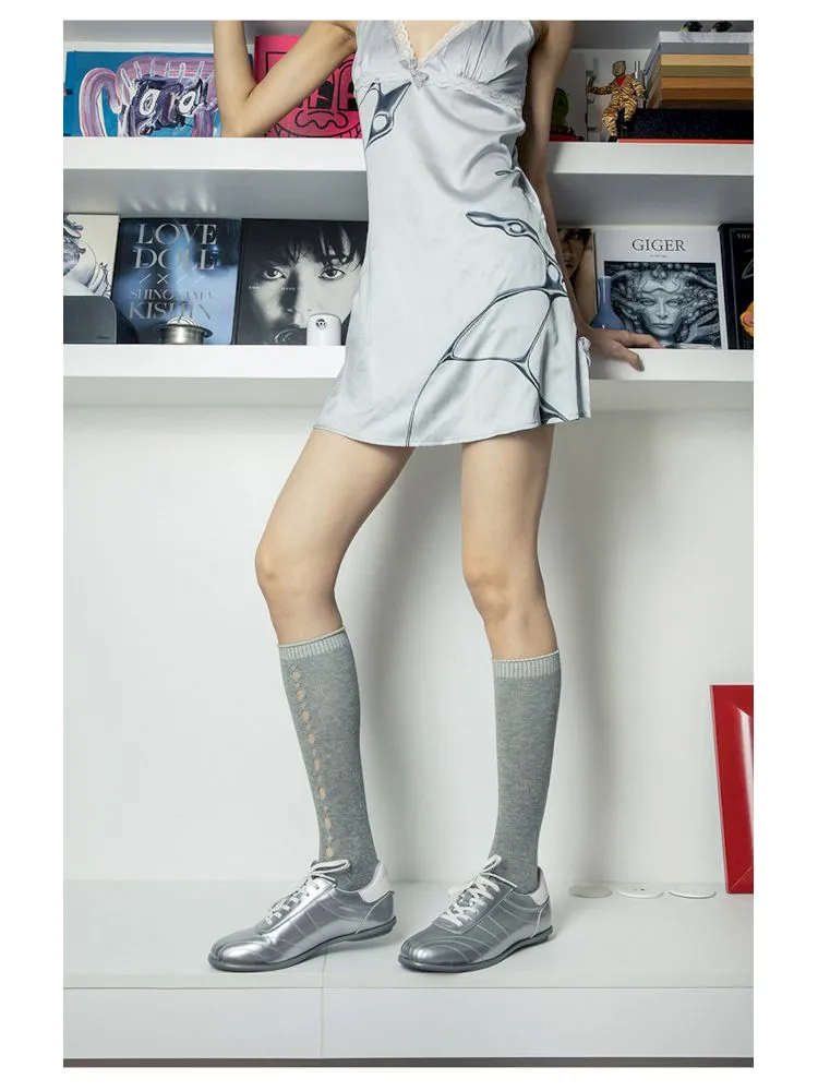 metallic silver lace-up sneakers