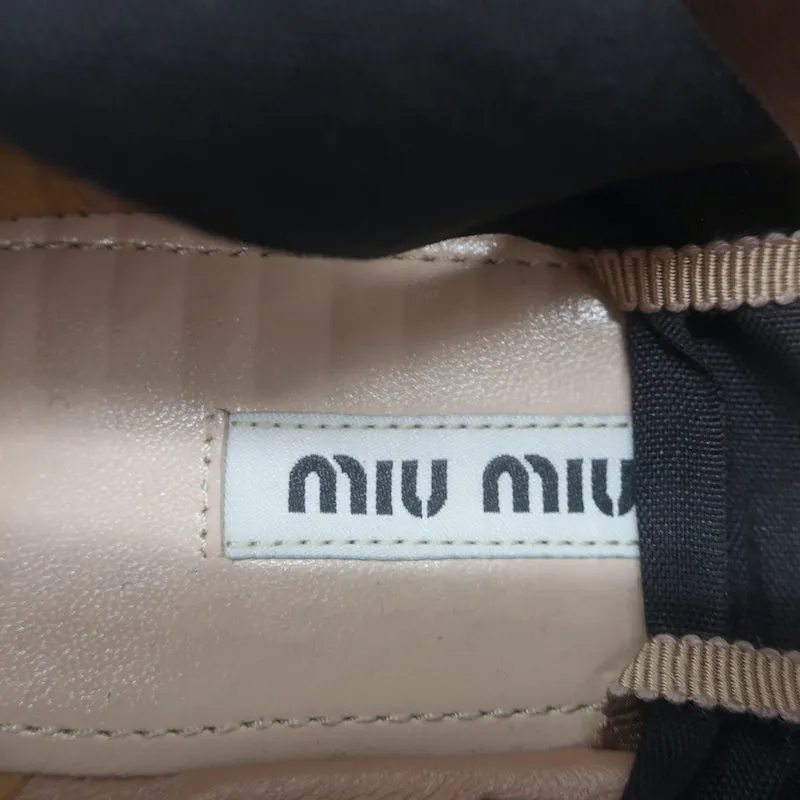 Miu Miu Buckled Ankle Tie Ballet Flats Pink Leather Size 36.5 NEW