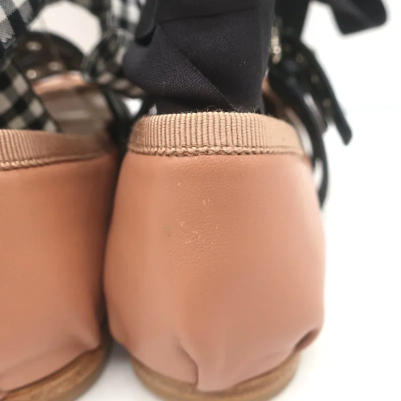 Miu Miu Buckled Ankle Tie Ballet Flats Pink Leather Size 36.5 NEW