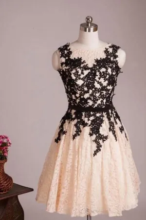 Modern A-line Jewel Knee Length Lace Homecoming Dress With Appliques TR0136