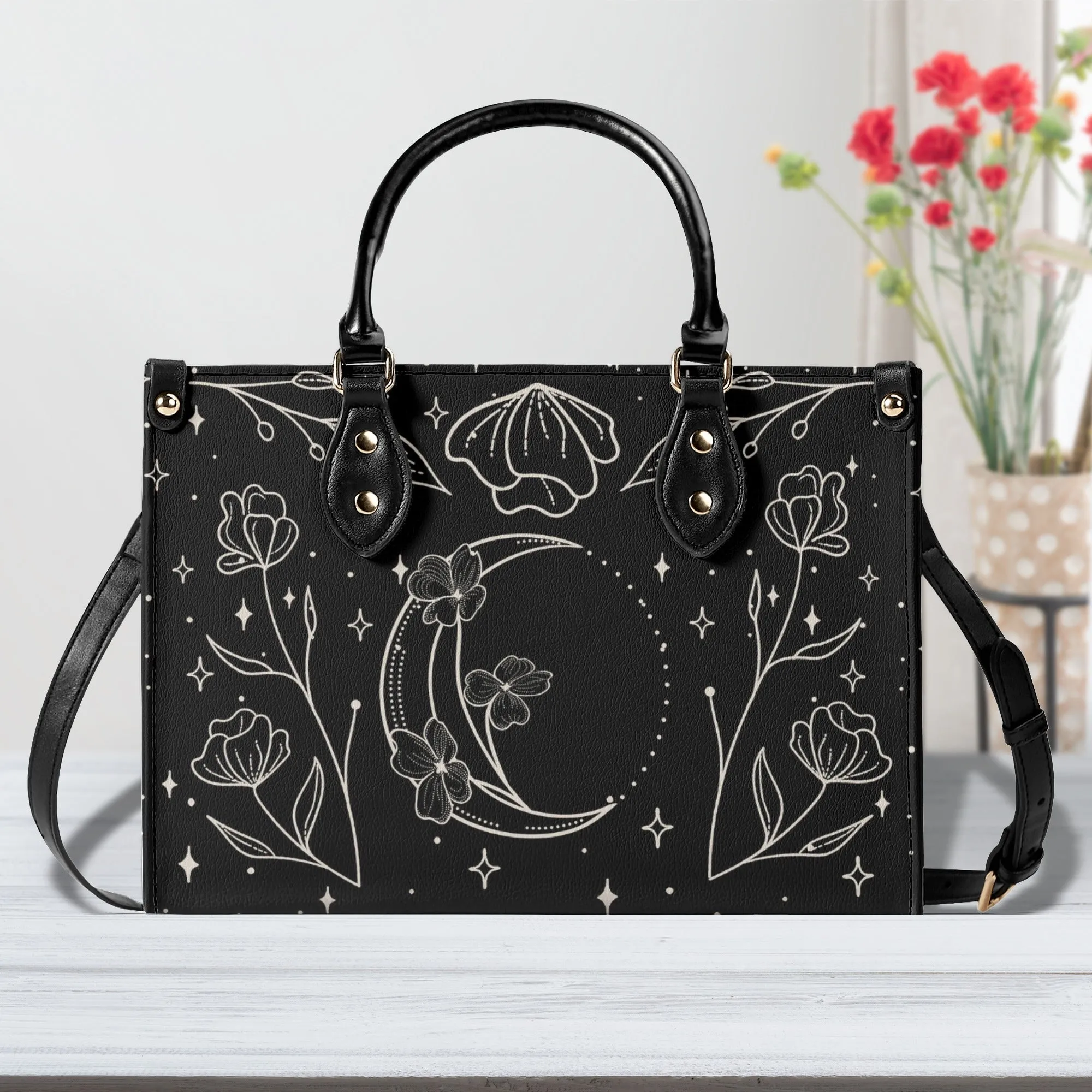 Moon Flowers #1 Luxury Womens PU Leather Handbag