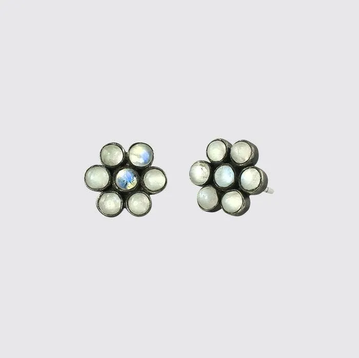 Moonstone Cabochon Flower Studs