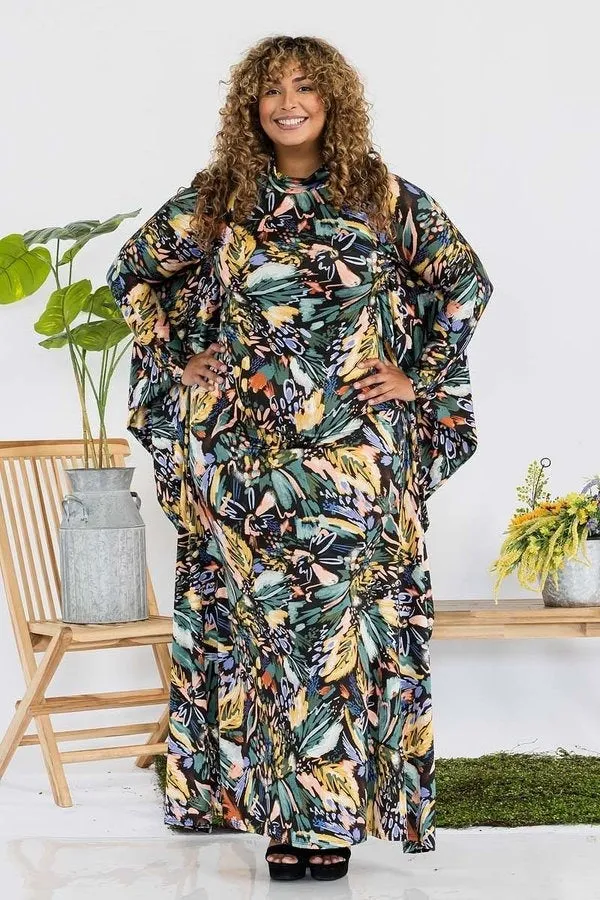 Multi-Colored Batwing Dress - Plus
