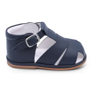 'Myles' Boys Navy Leather T-Bar Sandals