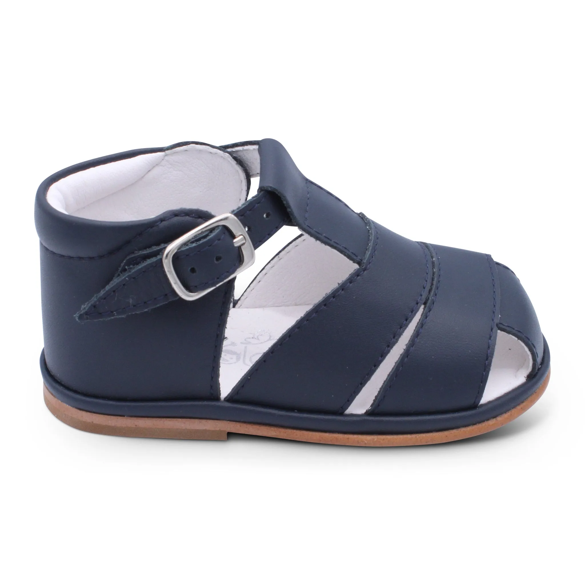 'Myles' Boys Navy Leather T-Bar Sandals