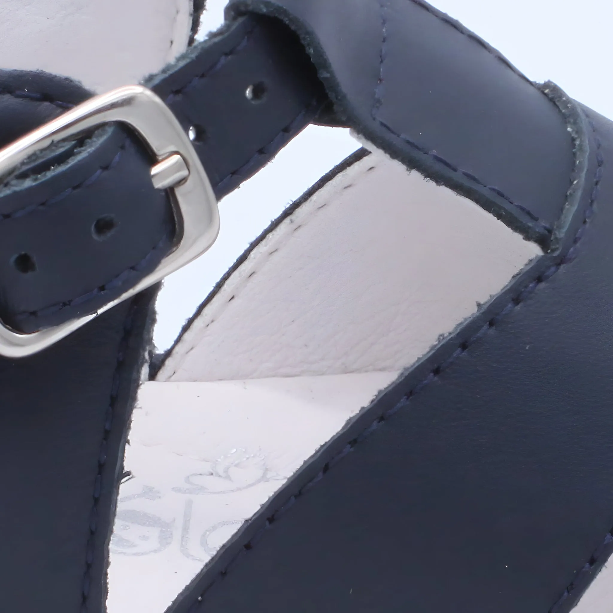 'Myles' Boys Navy Leather T-Bar Sandals
